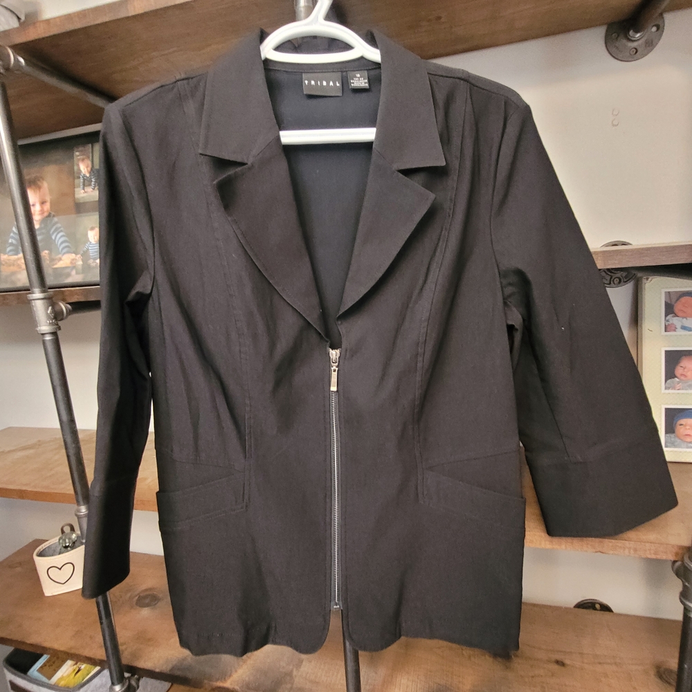 Tribal Black Zip-Up Blazer